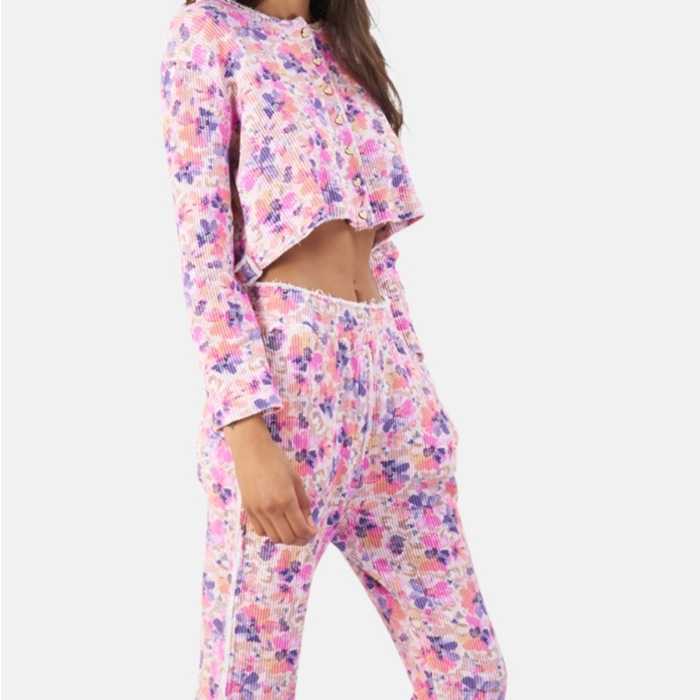 LoveShackFancy Clea Butterfly Waffle Print Joggers Set
